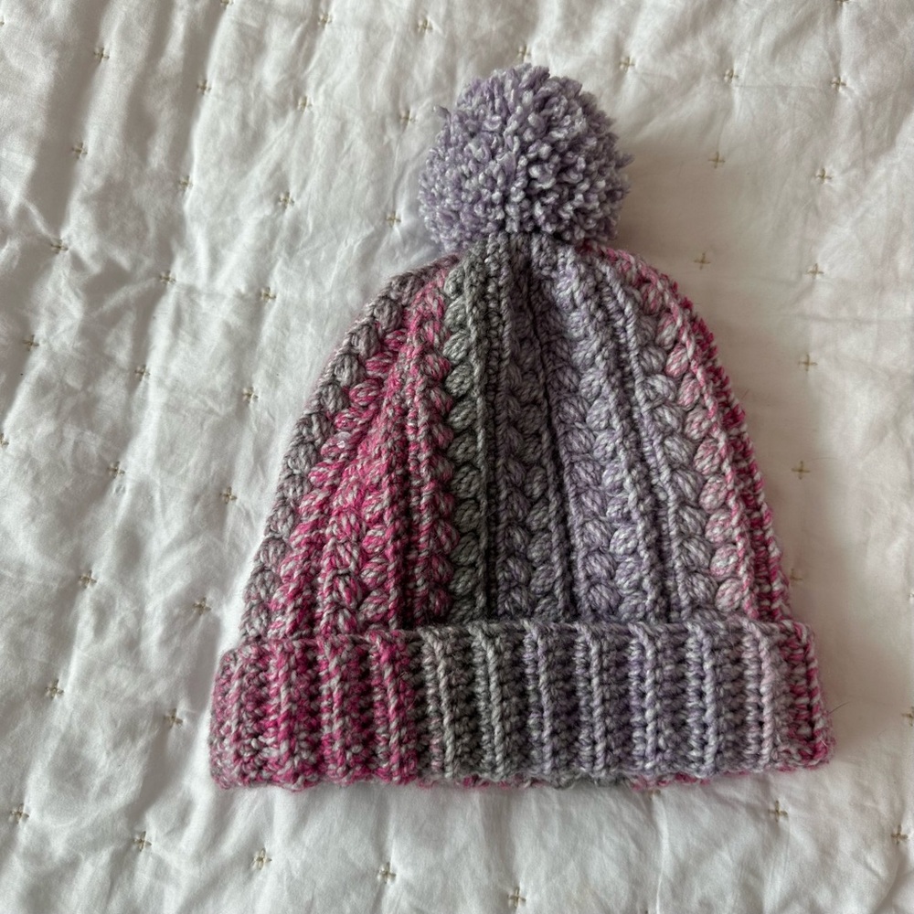 Gradient Crocheted Beanie with Pom Pom handmade. NWOT